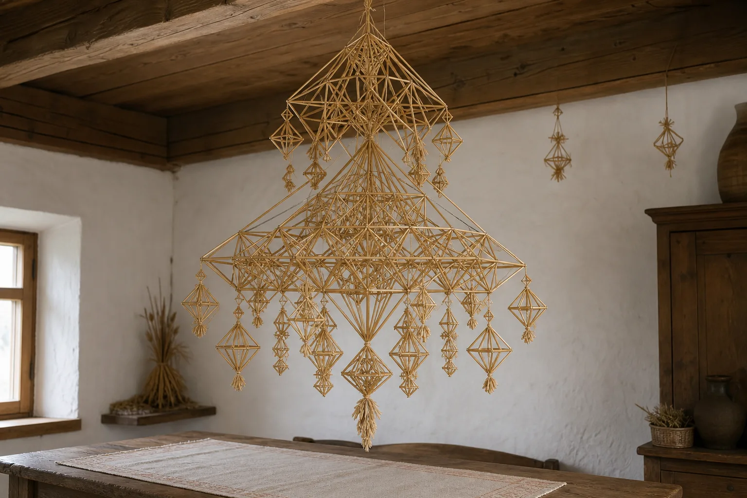 A straw garden works as a light, symmetrical spatial structure.