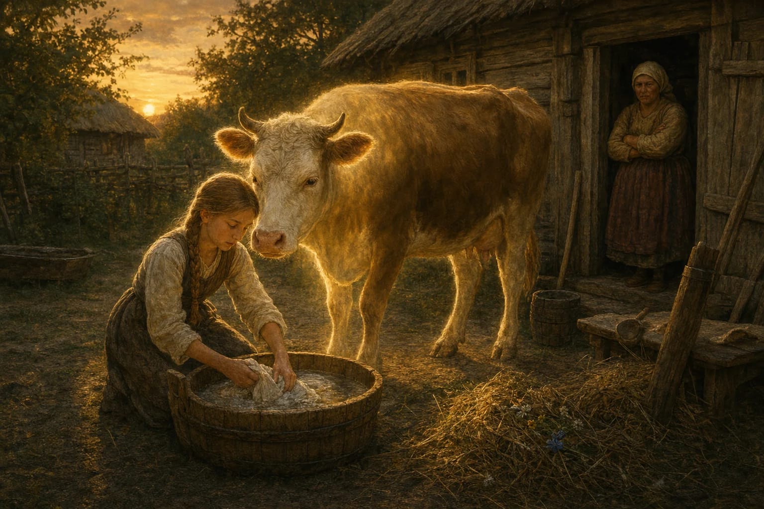 Sigutė visual interpretation with orphan girl, stepmother, injustice motifs