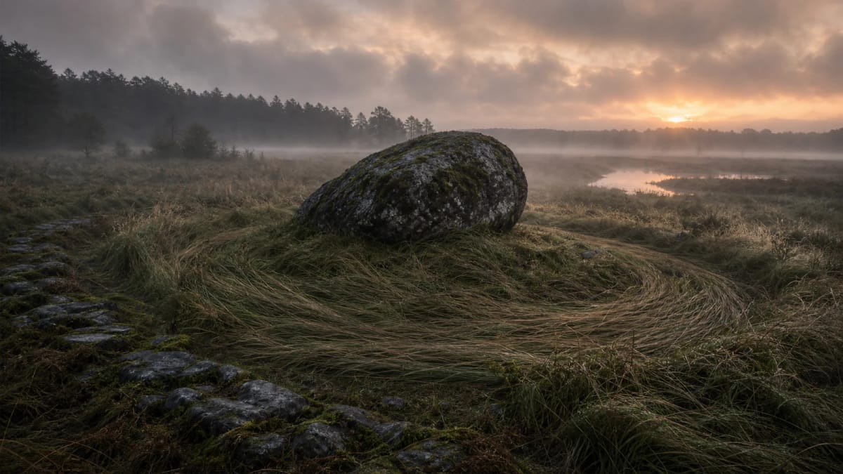 Šilalė Kūlis in a marshy Žemaitian sacred place in the mood of the sleeping son of the wind legend