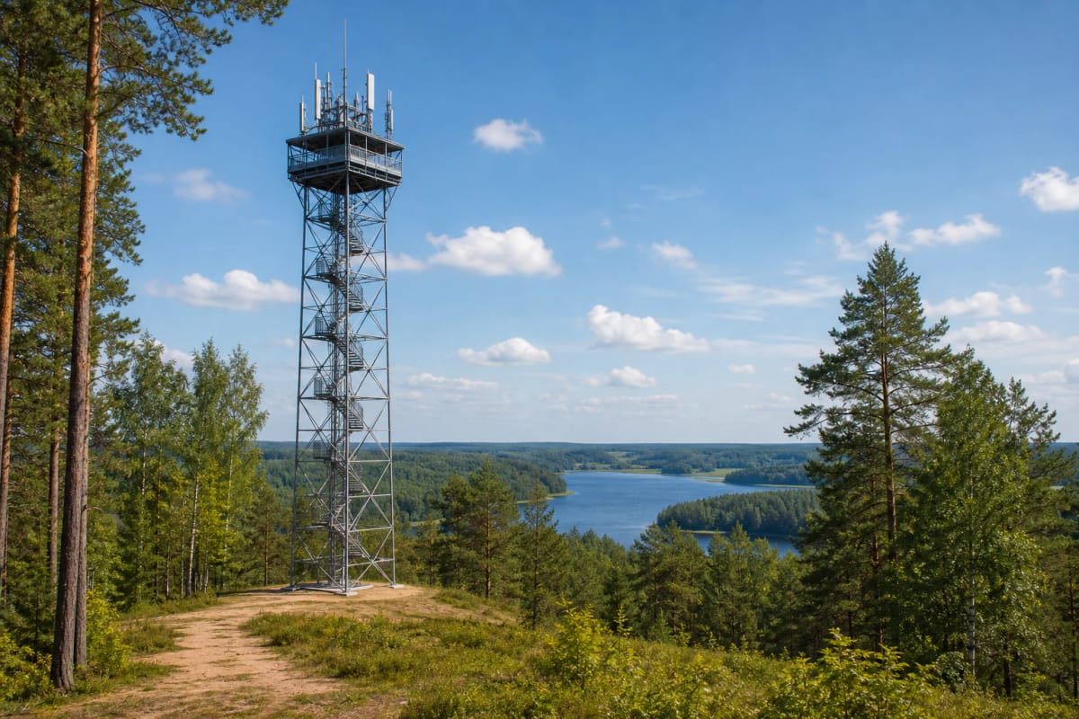 Šiliniškės Observation Tower above the forests of Aukštaitija National Park and Lake Pakasas