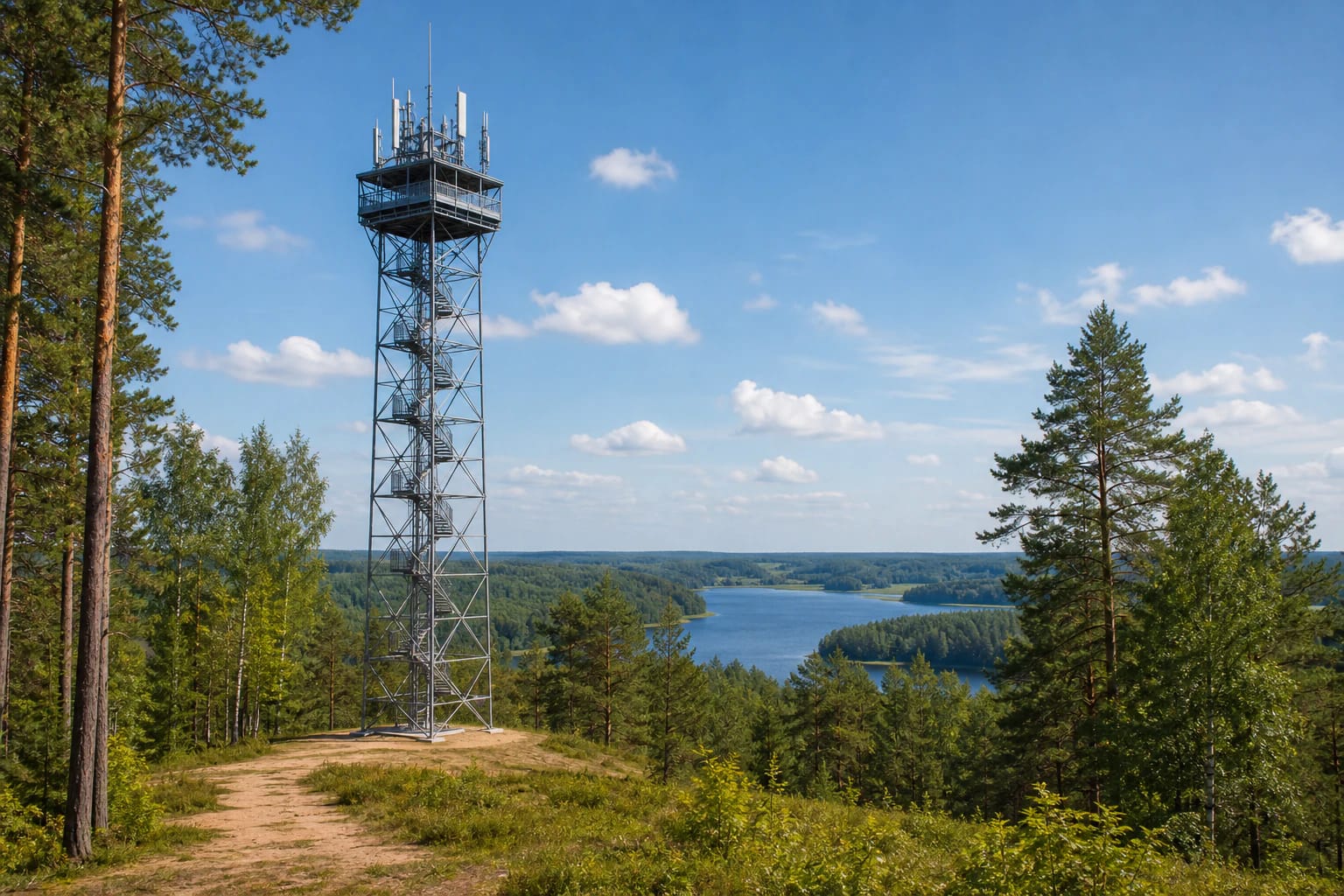 Šiliniškės Observation Tower above the forests of Aukštaitija National Park and Lake Pakasas