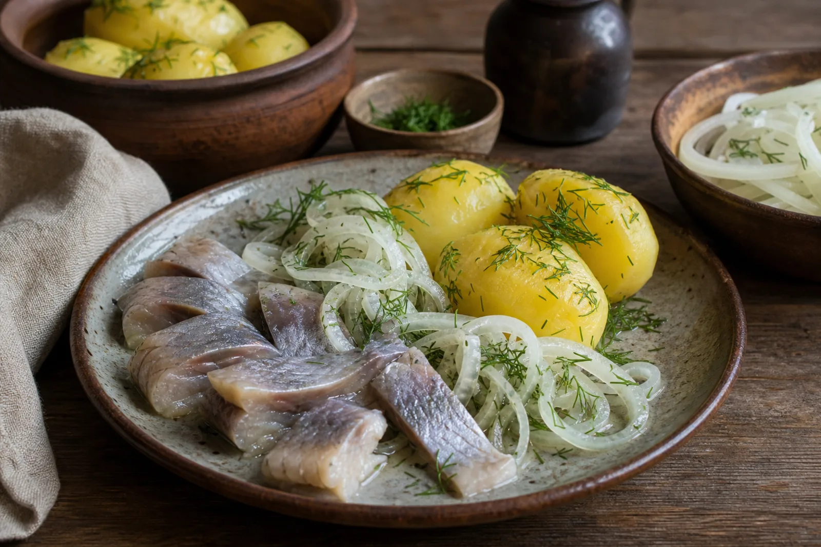 Silkė su bulvėmis: herring and boiled potato dish in a Lithuanian traditional food context
