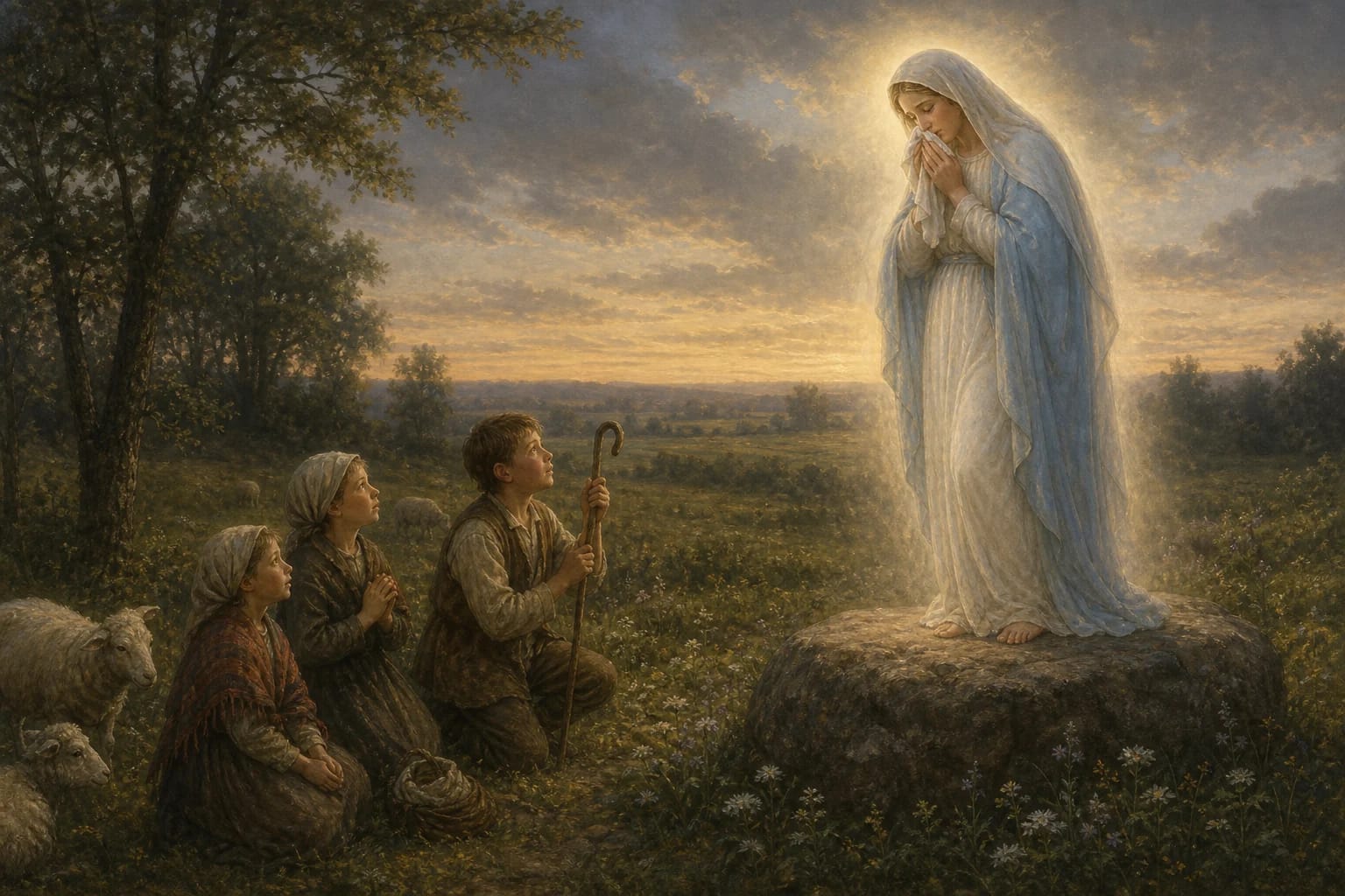 Apparition of Mary at Šiluva visual interpretation with Šiluva, Mary, apparition motifs