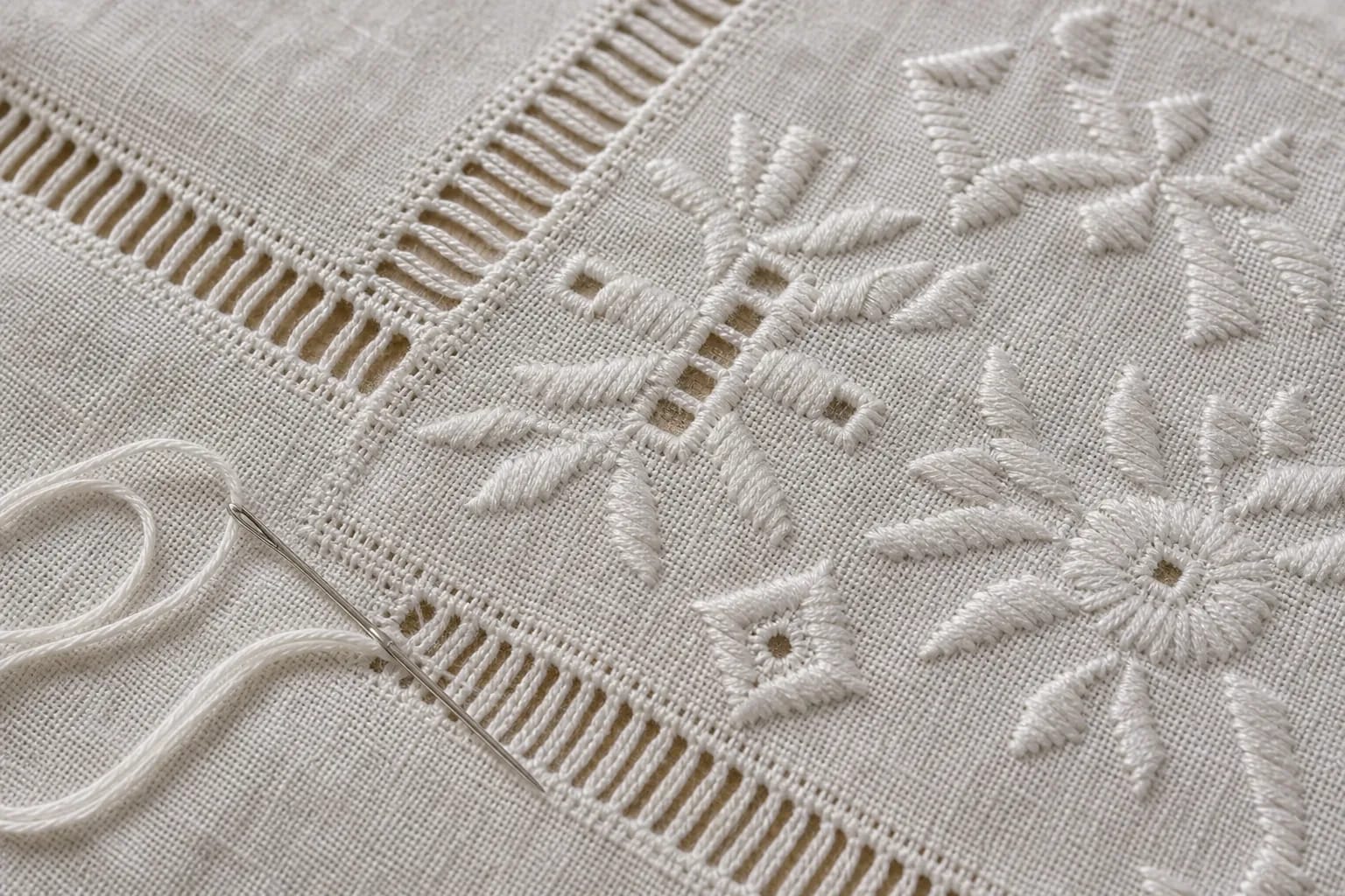 In whitework, light and stitch create the pattern.