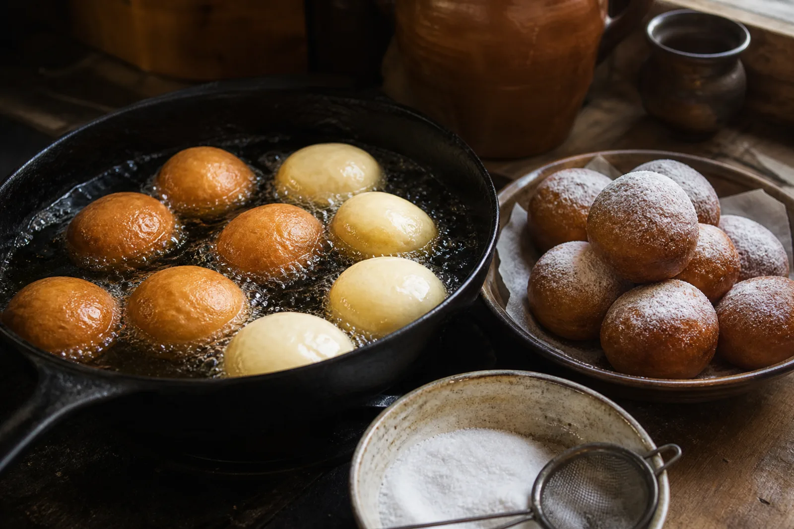 Spurgos: curd or yeast dough buns fried in oil in a Lithuanian traditional food context