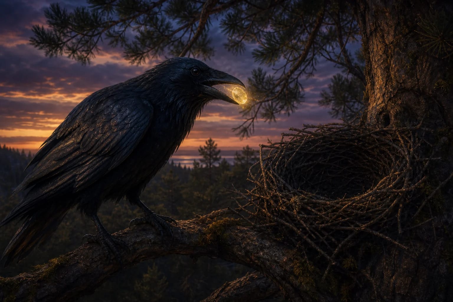 The Magic Invisibility Stone visual interpretation with invisibility stone, raven, bird young motifs