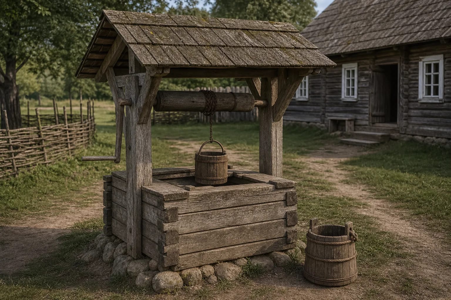 The above-ground well structure protected water and became an important yard marker.