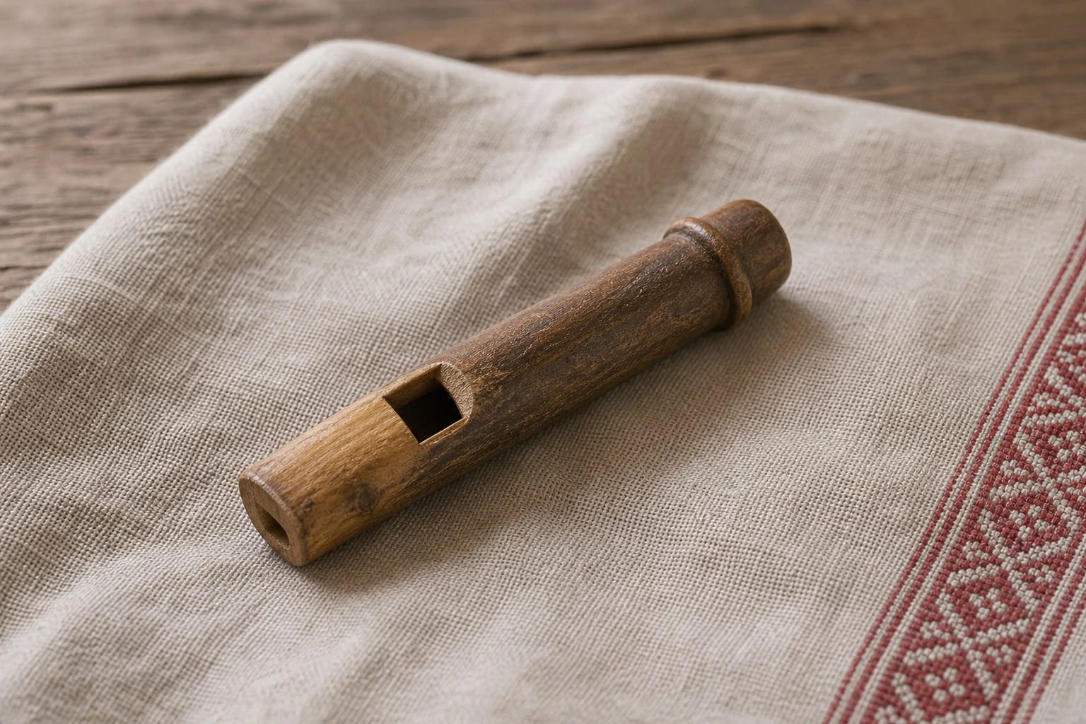 A long wooden švilpa as a Lithuanian folk whistling instrument