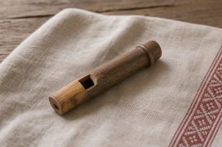 A long wooden švilpa as a Lithuanian folk whistling instrument