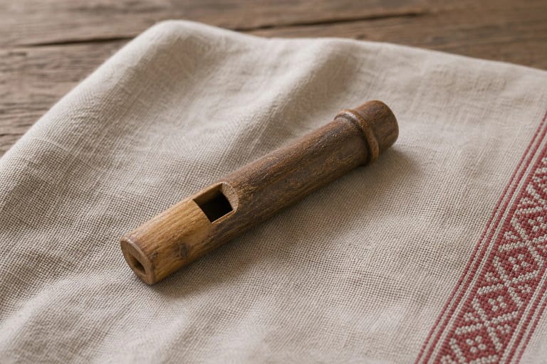 A long wooden švilpa as a Lithuanian folk whistling instrument