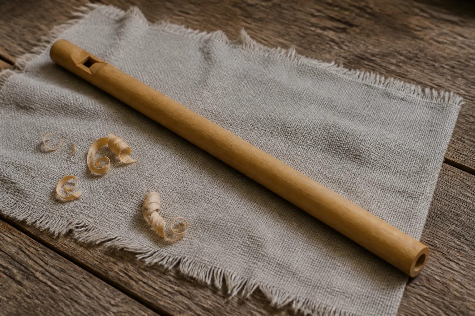 A long wooden švilpa without finger holes