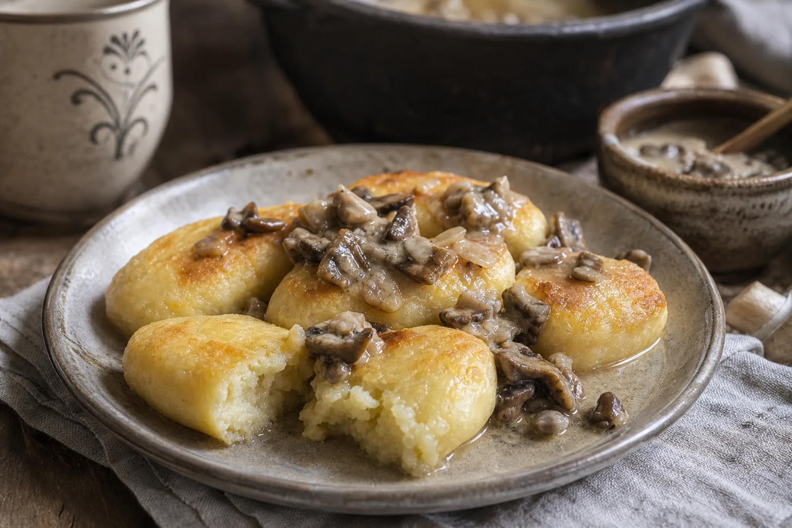 Švilpikai: baked pieces of boiled-potato dough in a Lithuanian traditional food context