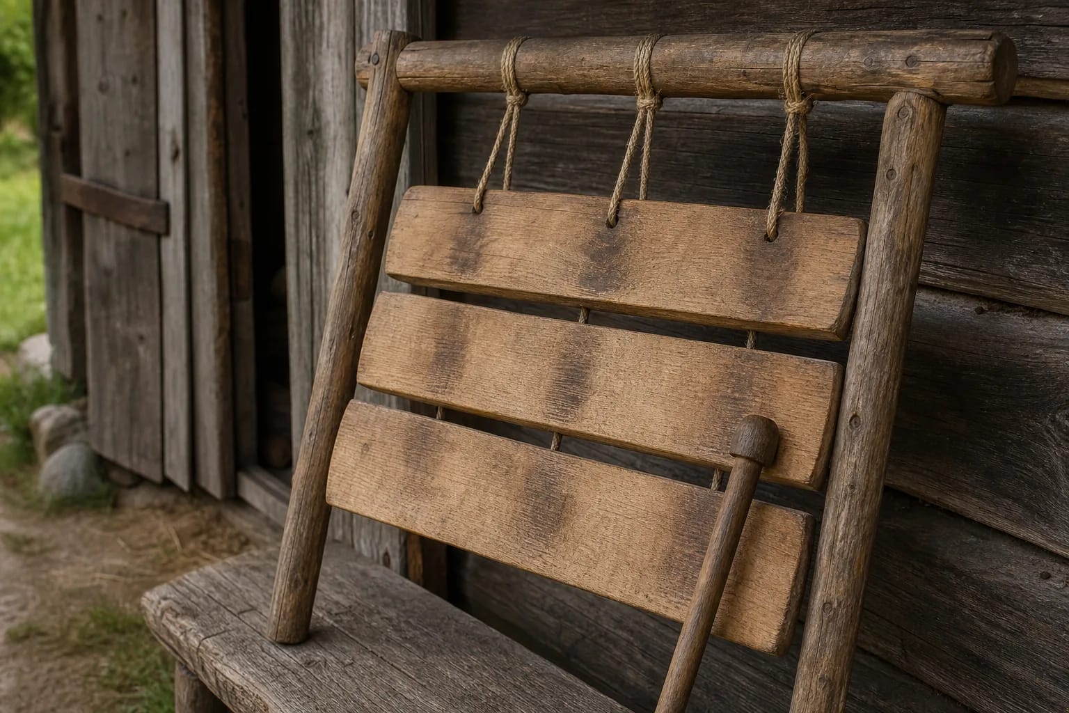 Suspended tabalai boards with a wooden mallet