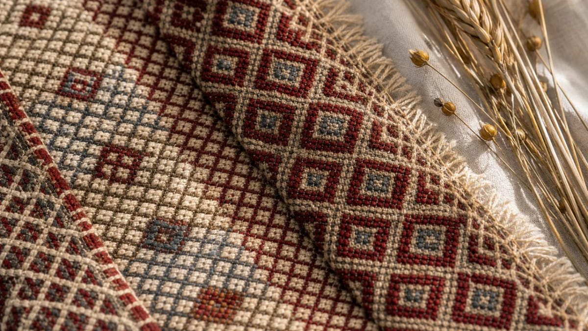 Net pattern in Lithuanian textile and sash ornament