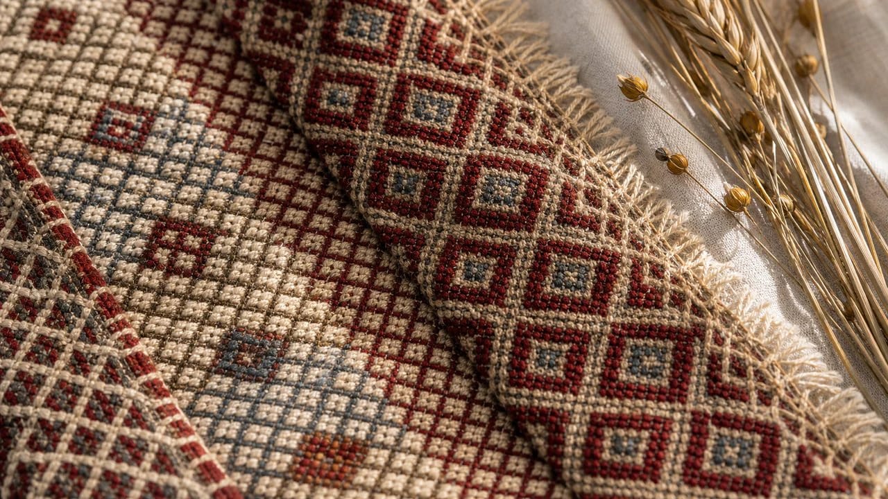 Net pattern in Lithuanian textile and sash ornament