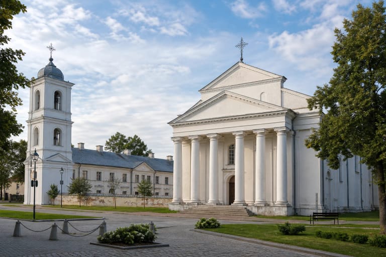 Troškūnai late Baroque Church of the Holy Trinity with a portico in Anykščiai District