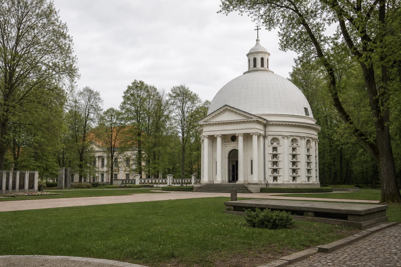 Tuskulėnai Peace Park chapel-columbarium, memorial park, and manor palace surroundings