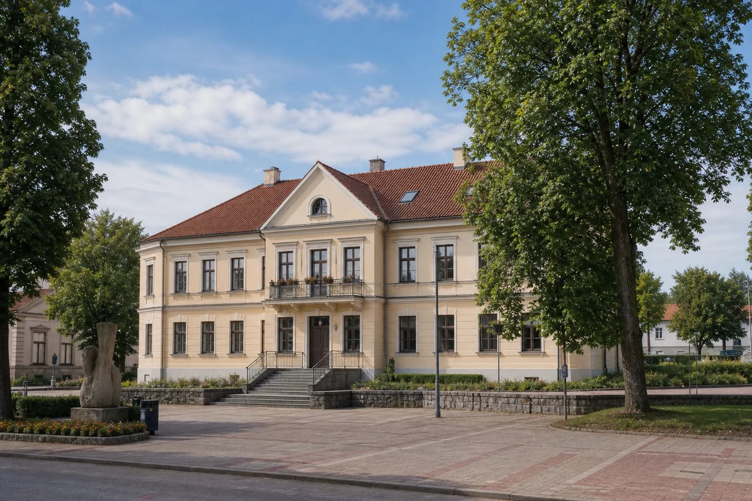 Historic building of Utena Regional Museum beside Utenio Square