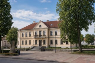 Historic building of Utena Regional Museum beside Utenio Square