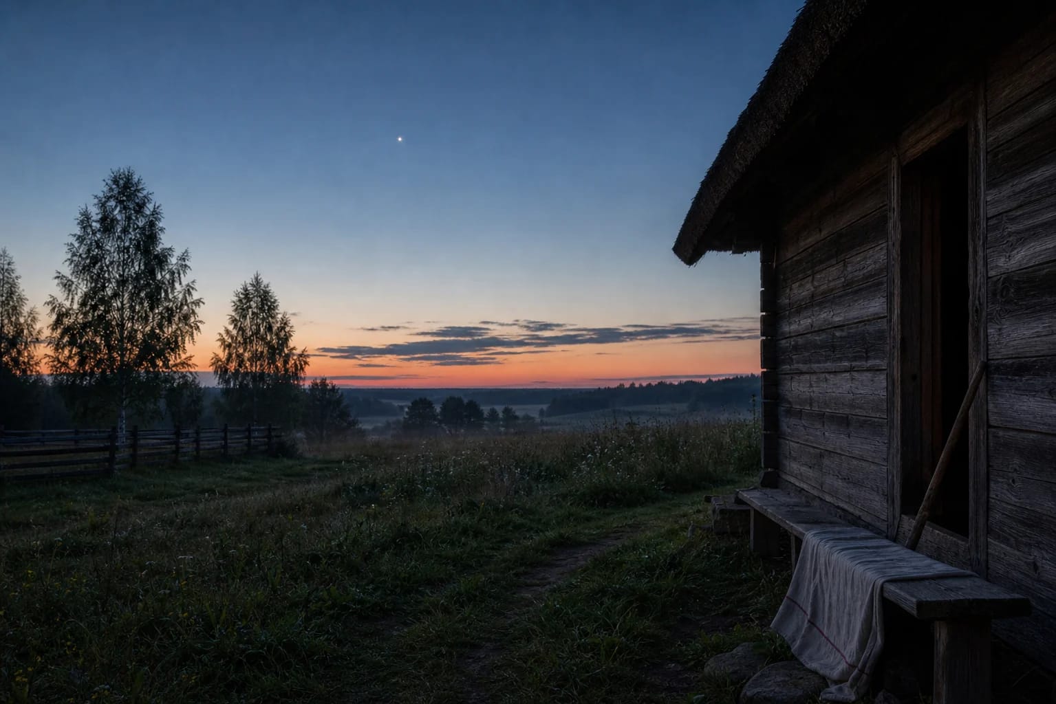 Evening star above homestead dusk for Vakarinė