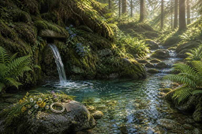 A forest spring and stream as a symbol of water, healing, and the world boundary in Lithuanian mythology