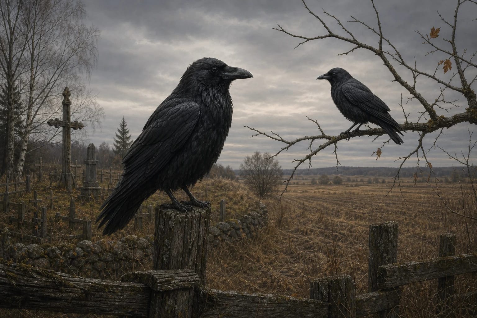 Raven and crow in Lithuanian folklore as birds of death, fate, and prophecy near fields and cemeteries