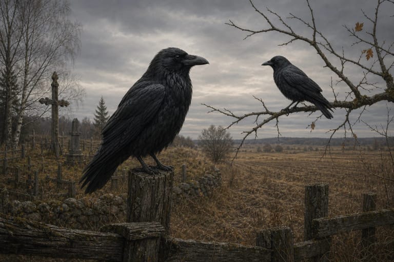 Raven and crow in Lithuanian folklore as birds of death, fate, and prophecy near fields and cemeteries