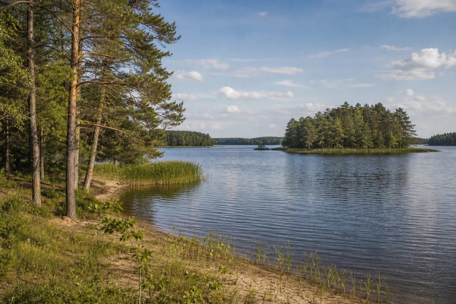 A lake and pine forests in Veisiejai Regional Park near Veisiejai