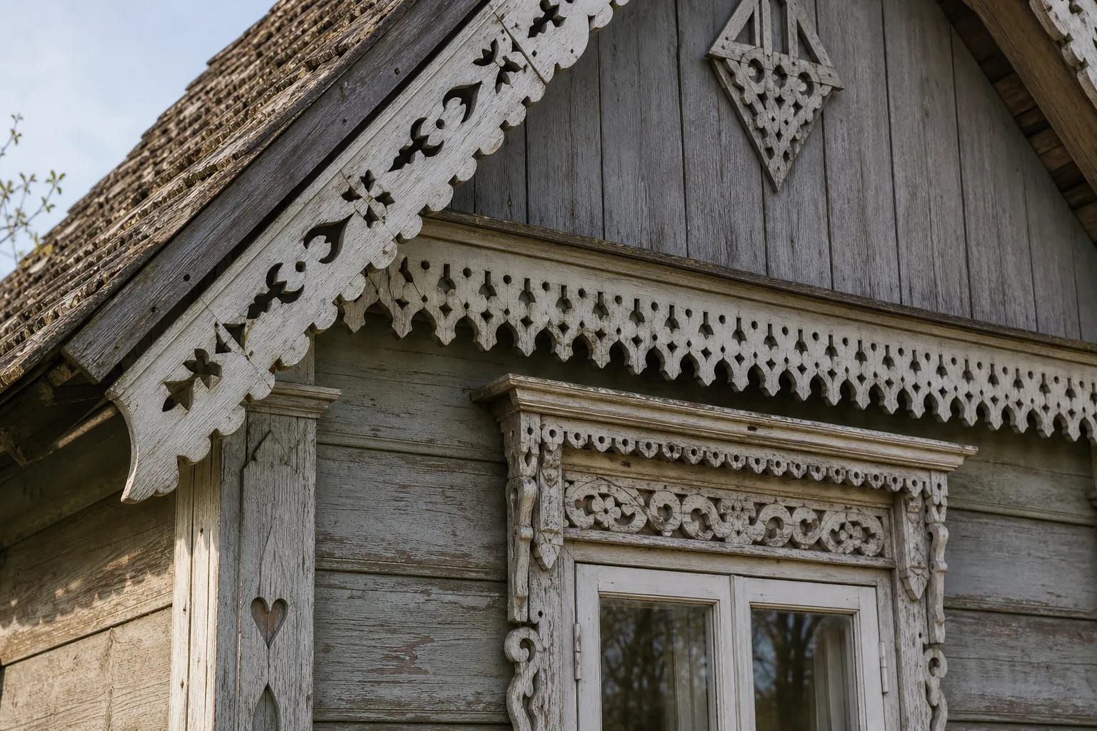Pierced openwork and bargeboards turned the roof edge into a field of ornament.