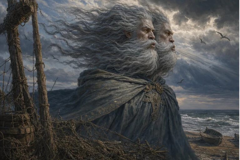 Vėjopatis in Lithuanian mythology as a ruler of wind by the coast and storm clouds