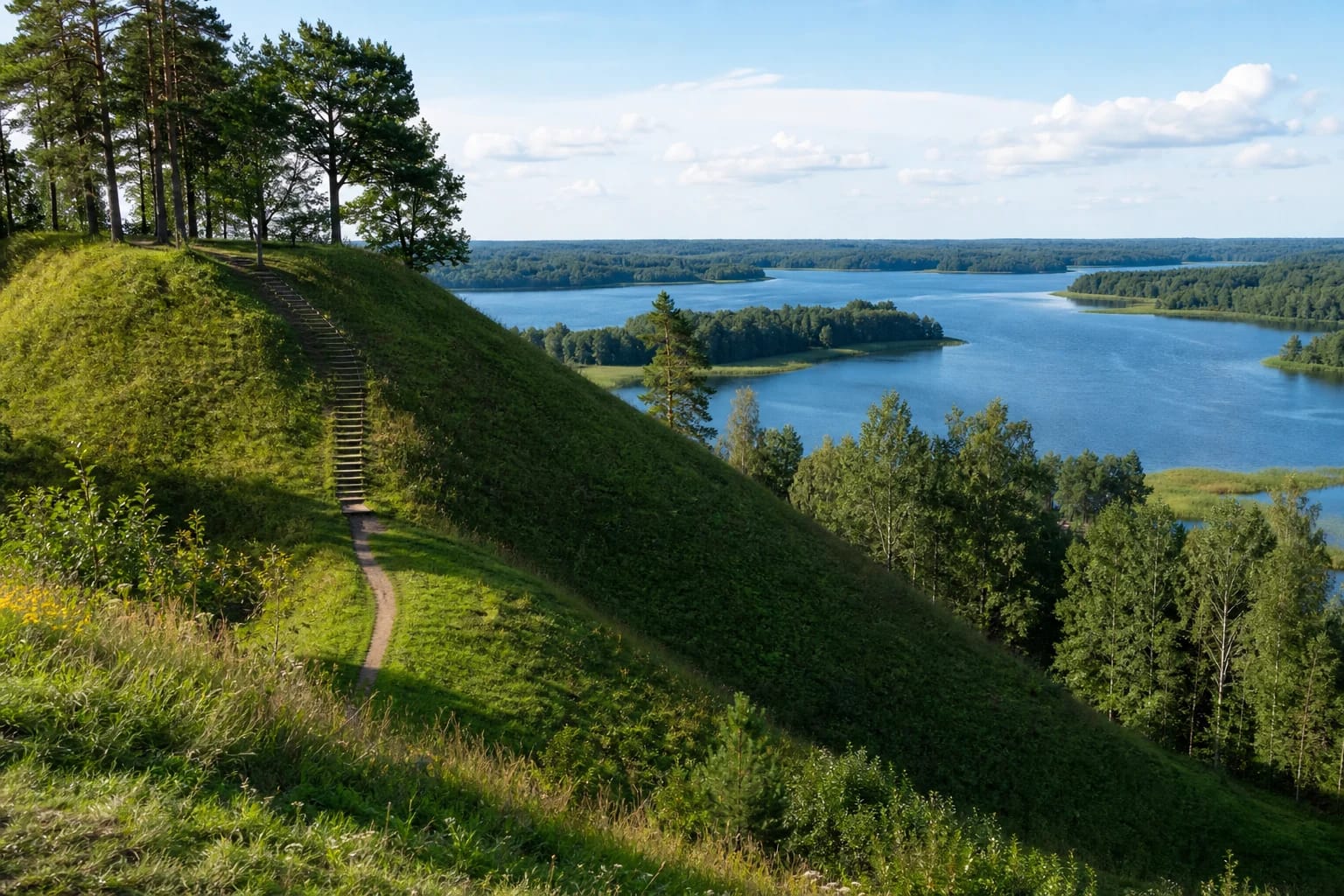 Velikuškės Hillfort with steep slopes above Lake Sartai in Zarasai District