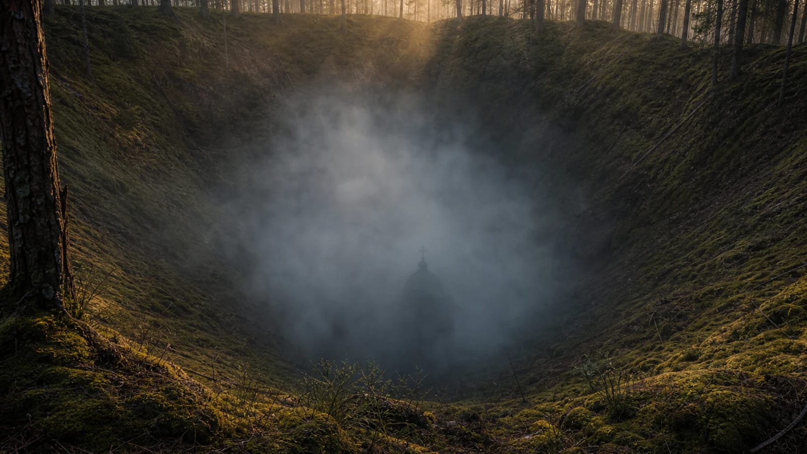 A forest-surrounded hollow of Devil's Pit with the mysterious mood of a sunken church