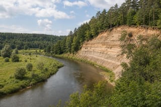 Winding Venta River valley with outcrops in Venta Regional Park