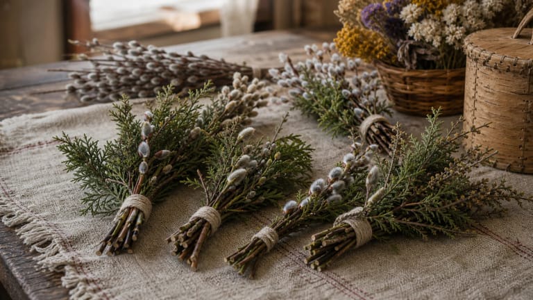 Lithuanian Palm Sunday verbos made of juniper, willow, dried flowers, and grasses