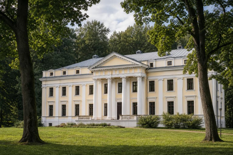 Verkių dvaro sodybos klasicistinis pastatas su portiku ir senu parku Vilniuje