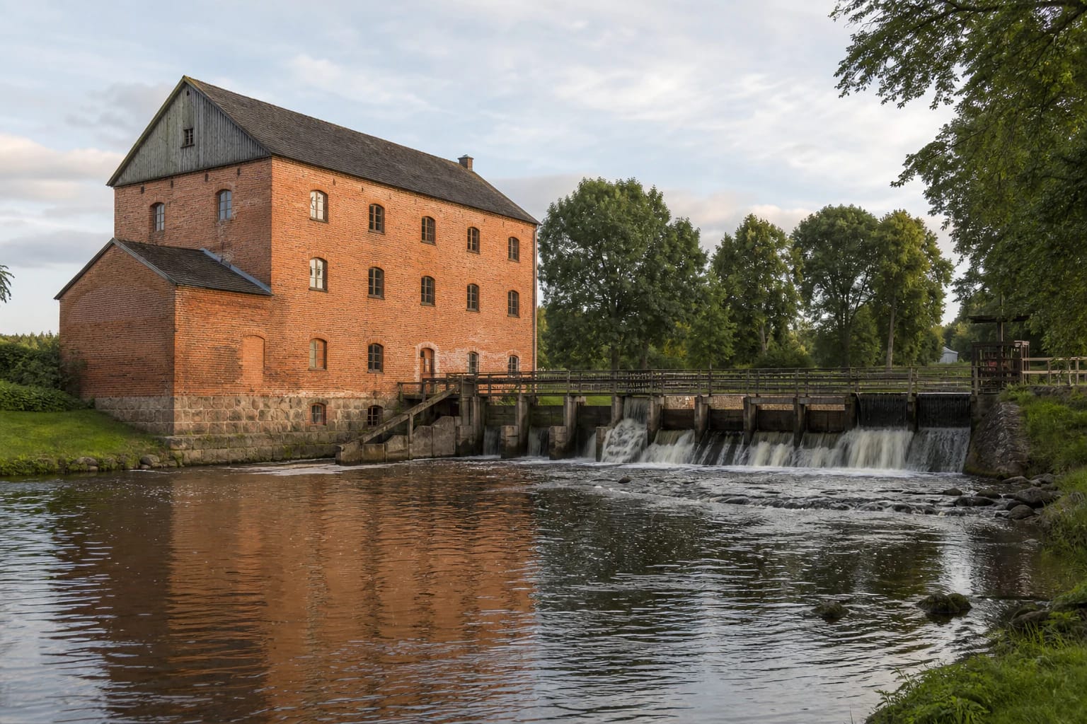 Red-brick Viekšniai Water Mill by the Venta dam