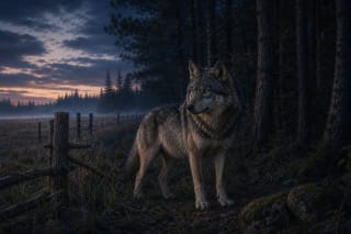 A wolf on the edge of a Lithuanian forest as a symbol of the wild boundary in Lithuanian folklore