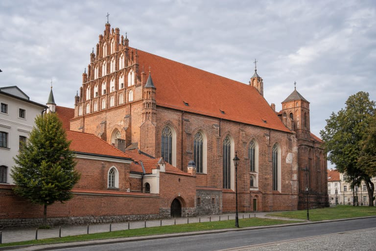 Red-brick Gothic volume of Vilnius Bernardine Church beside St Anne's Church