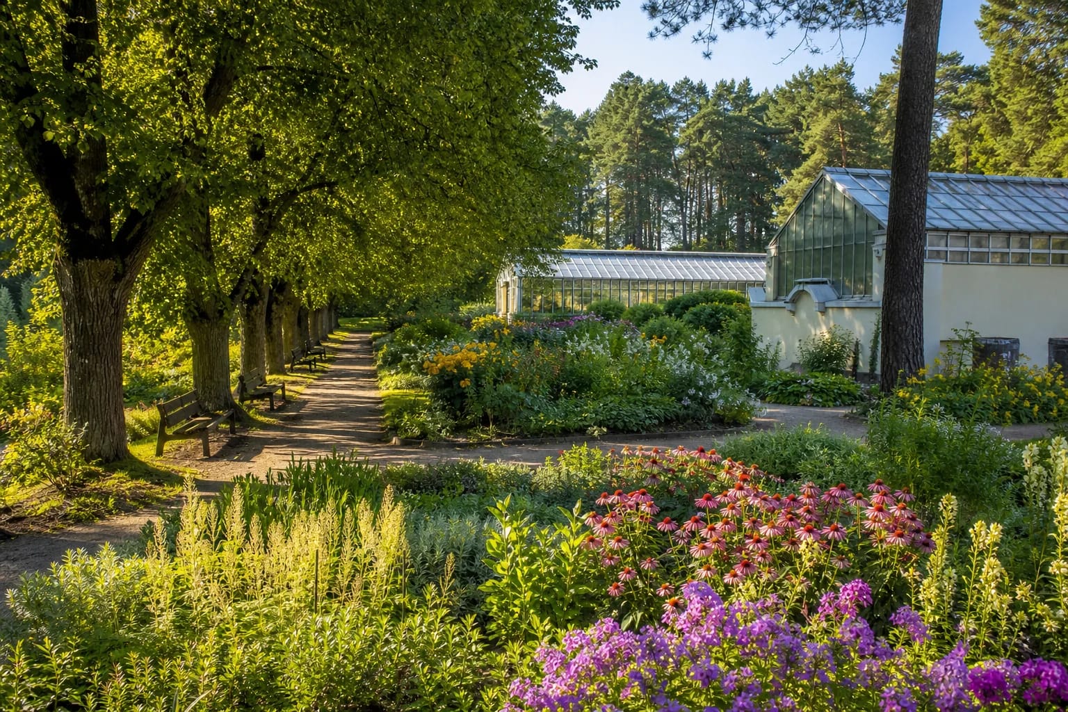 Flower beds, an old linden avenue, and a partly revived historic greenhouse at VU Botanical Garden's Vingis Branch
