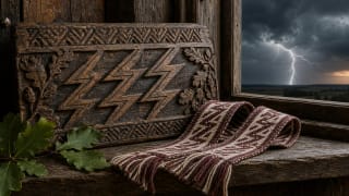 The Lightning Sign in Lithuanian ornament with Perkūnas' storm and broken-line motif