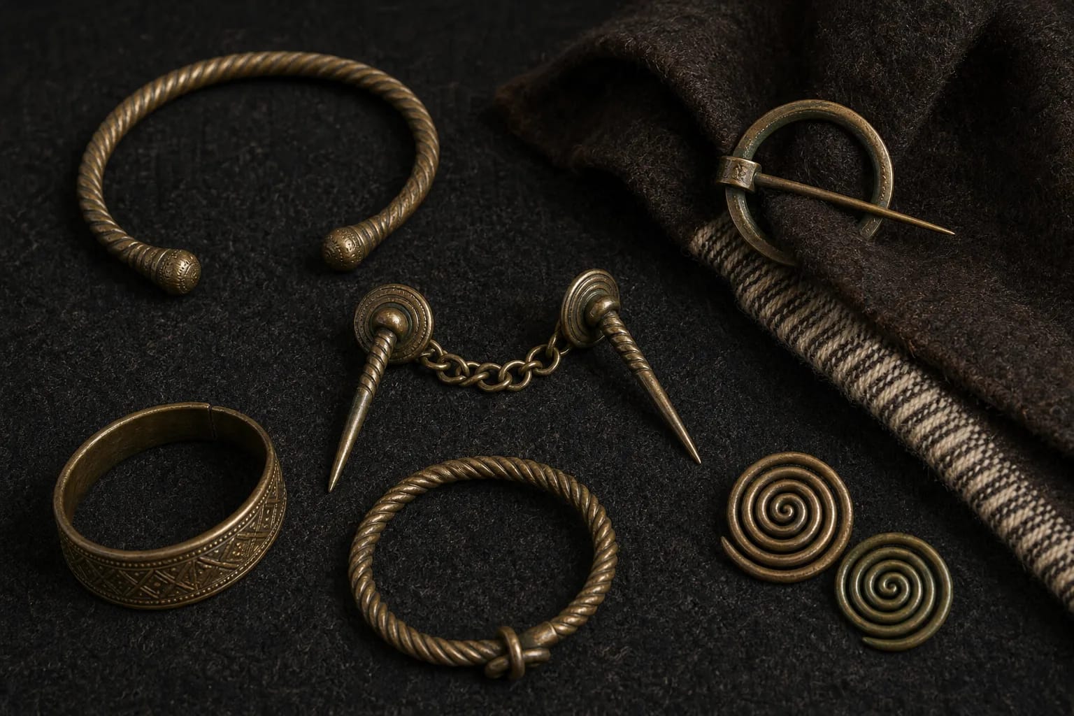 Brooches and pins reconstruct Baltic dress layers.