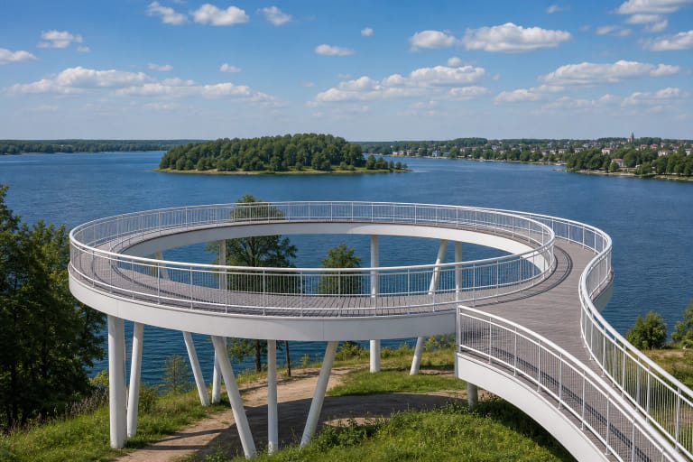 Zarasų apžvalgos ratas virš Zaraso ežero pakrantės ir Didžiosios salos panoramos