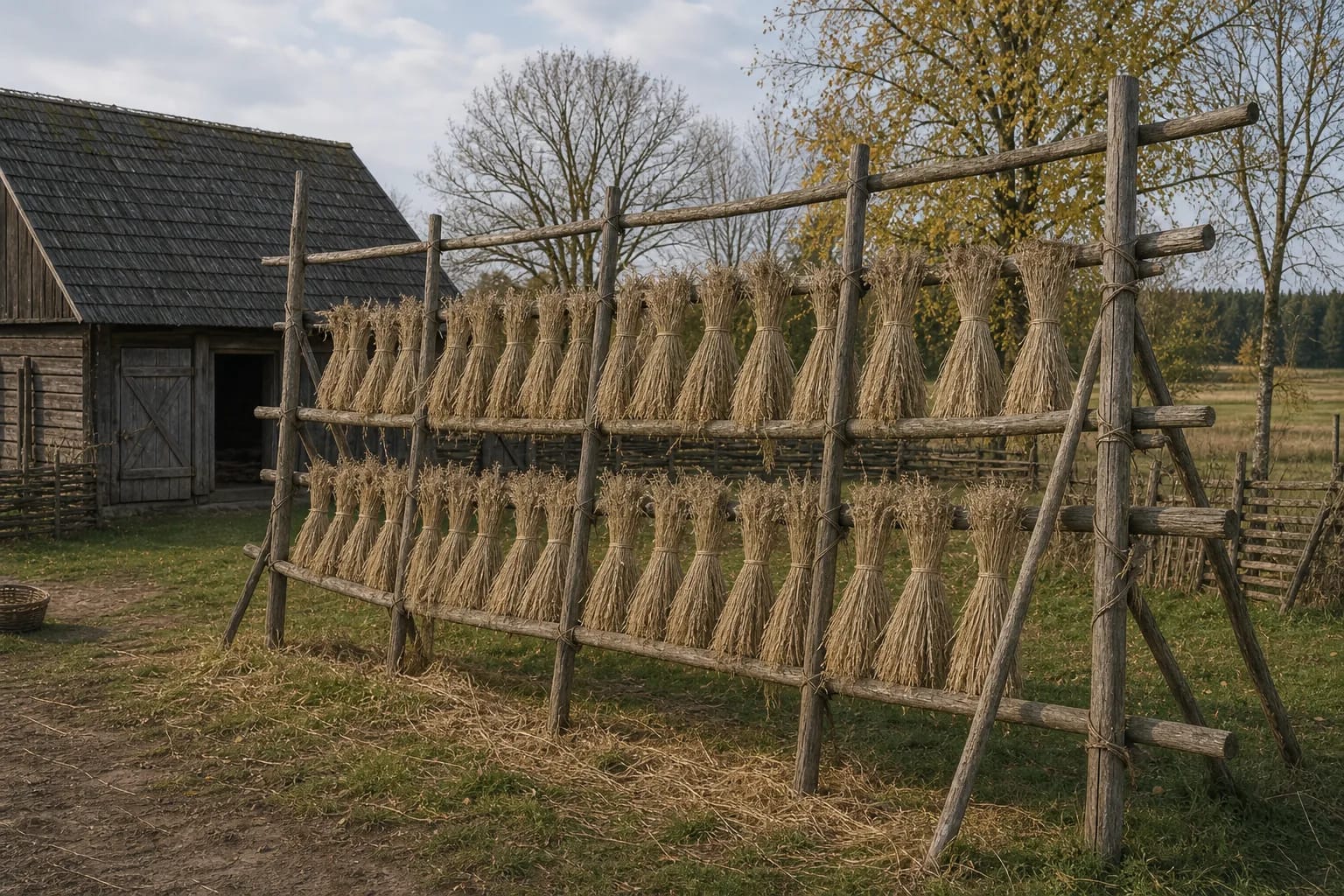 A žardinė was an open structure for drying flax, grain, or other materials.