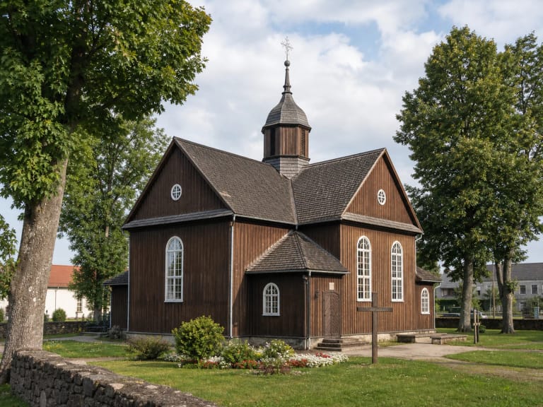 Wooden Church of St Michael the Archangel in Žemaičių Naumiestis with its churchyard