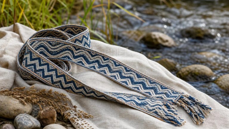 Zigzag and wavelet in a Lithuanian sash ornament as signs of water and movement