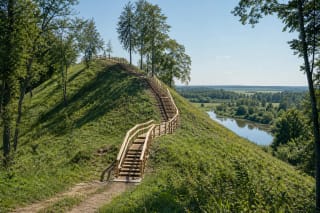 Žvelgaitis Hillfort on the crest of Žagarė Esker with new oak stairs